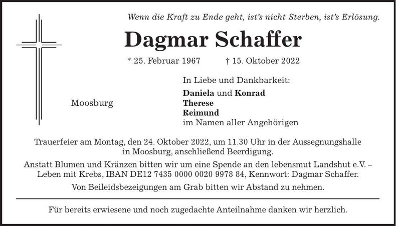 Traueranzeige Dagmar Schaffer
