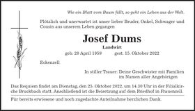 Traueranzeige Josef Dums