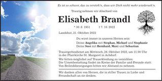 Traueranzeige Elisabeth Brandl
