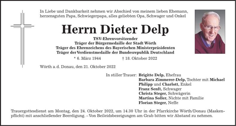Traueranzeige Dieter Delp