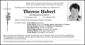 Traueranzeige Therese Haberl