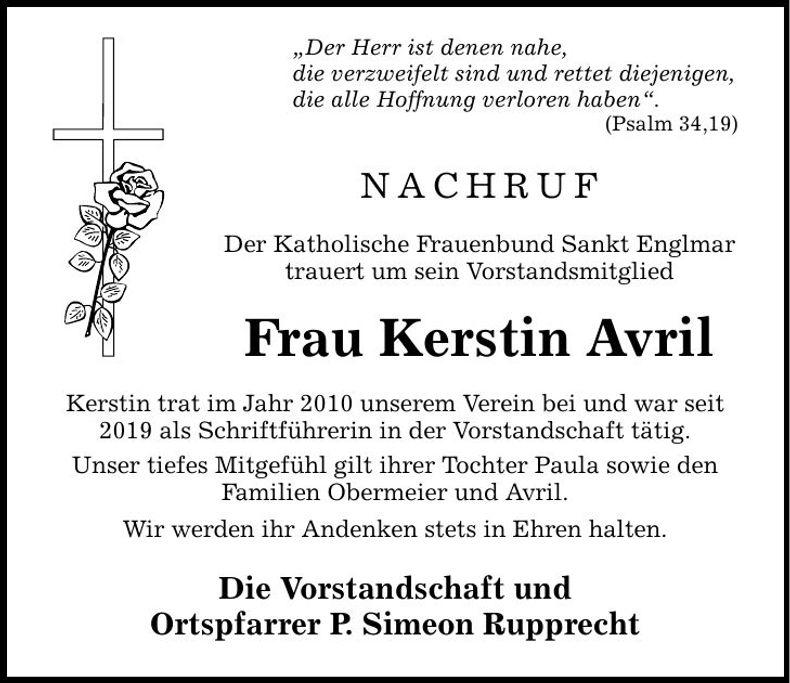 Traueranzeige Kerstin Avril