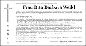 Traueranzeige Rita Weikl