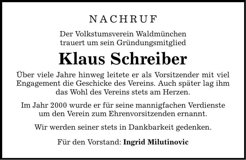 Traueranzeige Klaus Schreiber