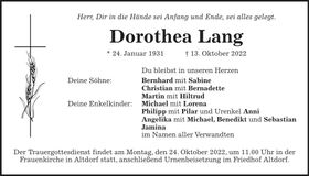 Traueranzeige Dorothea Lang