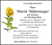 Traueranzeige Maria Mittermeyer