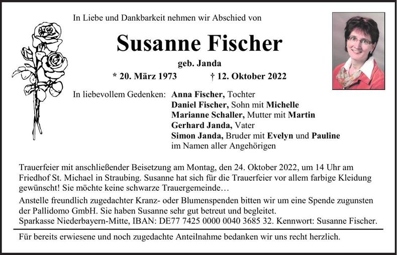 Traueranzeige Susanne Fischer