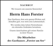 Traueranzeige Hans Forster
