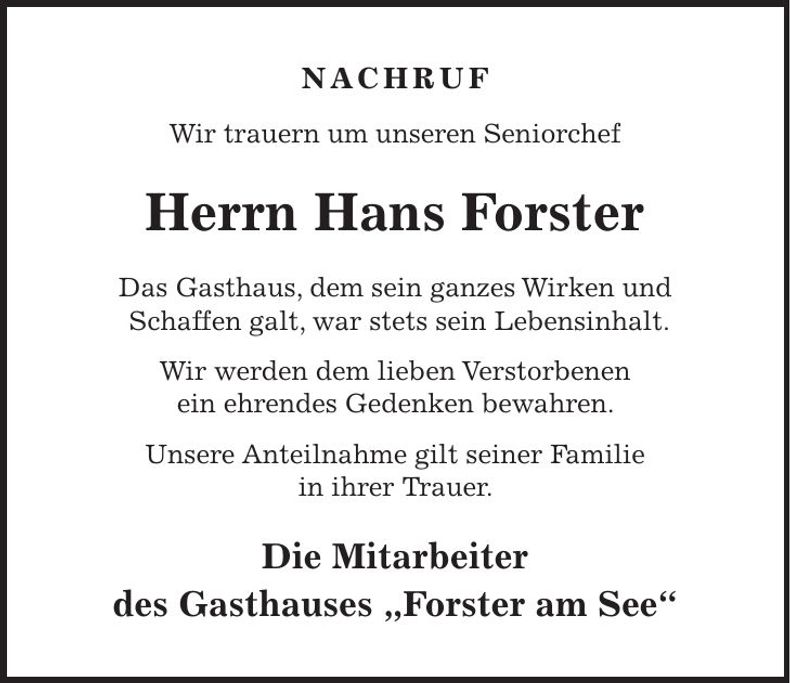 Traueranzeige Hans Forster