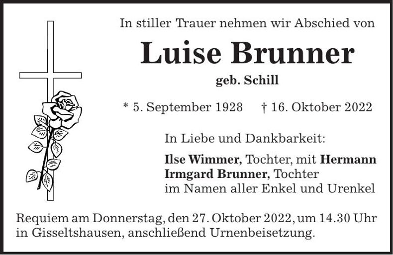 Traueranzeige Luise Brunner
