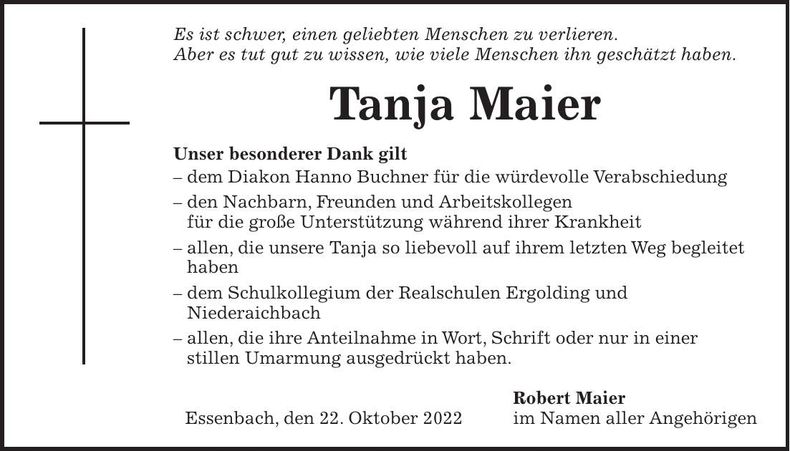 Traueranzeige Tanja Maier