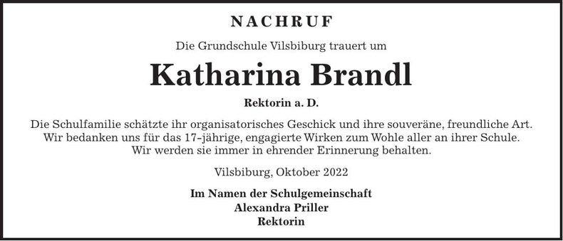 Traueranzeige Katharina Brandl