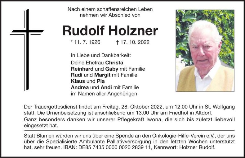 Traueranzeige Rudolf Holzner