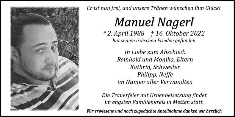 Traueranzeige Manuel Nagerl