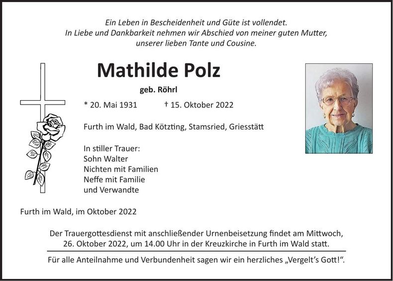 Traueranzeige Mathilde Polz