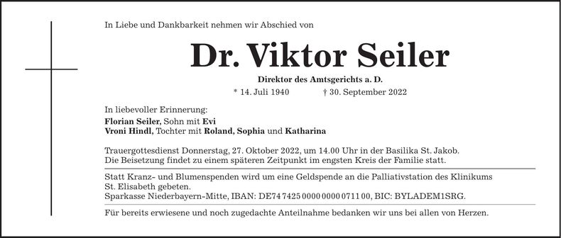 Traueranzeige Viktor Seiler