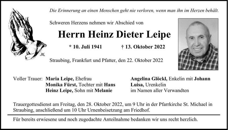 Traueranzeige Heinz Dieter Leipe