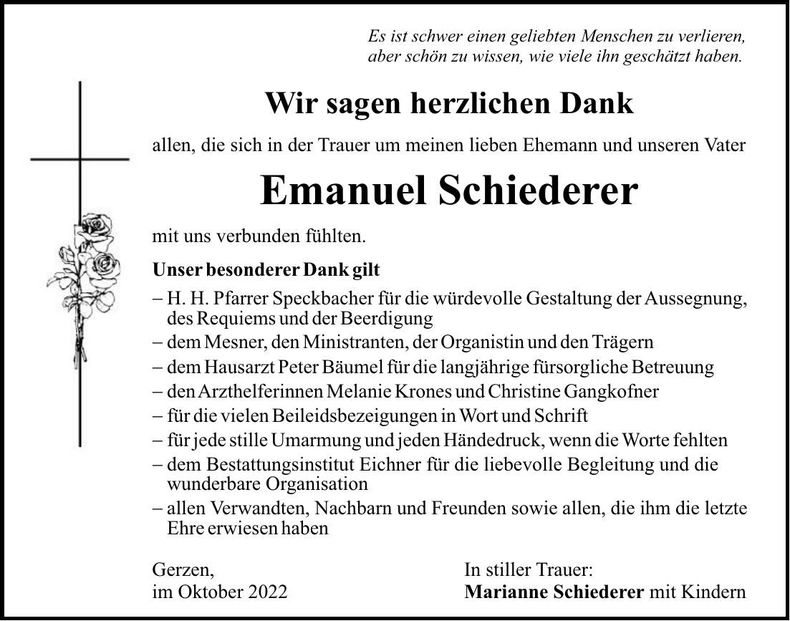 Traueranzeige Emanuel Schiederer