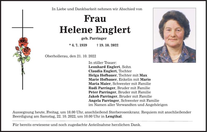 Traueranzeige Helene Englert