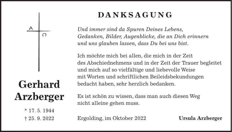 Traueranzeige Gerhard Arztberger