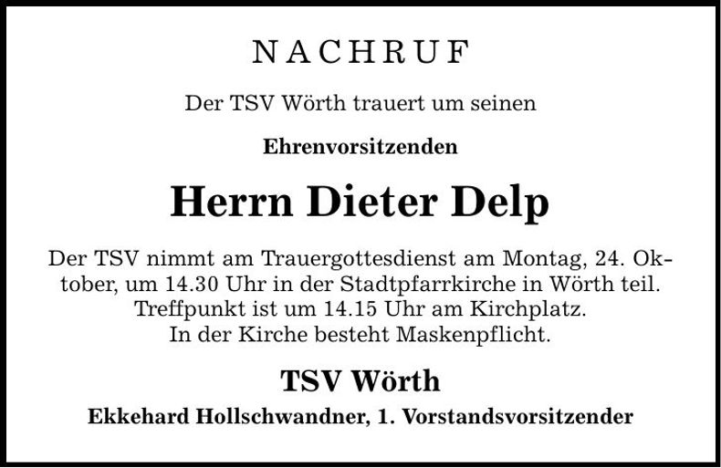 Traueranzeige Dieter Delp