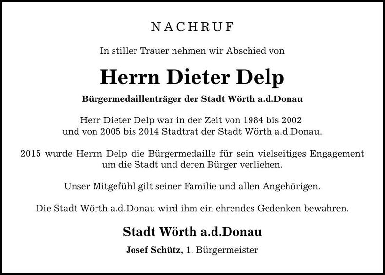 Traueranzeige Dieter Delp