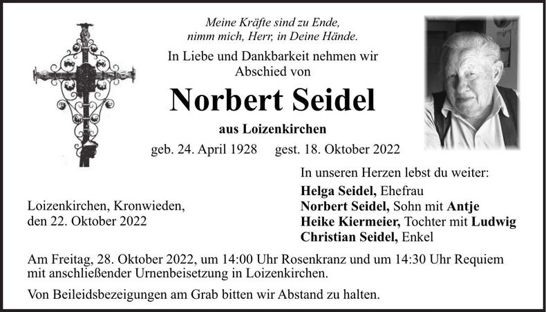 Traueranzeige Norbert Seidel
