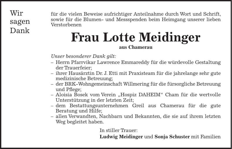 Traueranzeige Lotte Meidinger