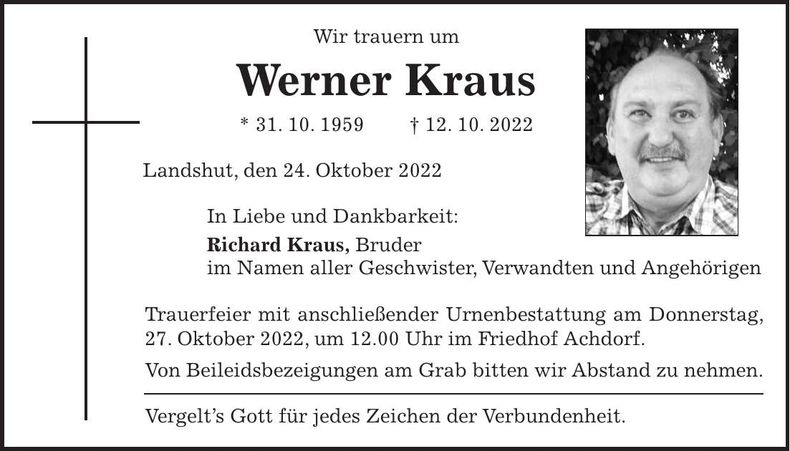 Traueranzeige Werner Kraus