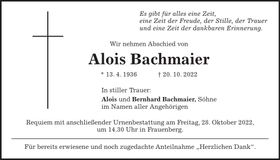 Traueranzeige Alois Bachmaier