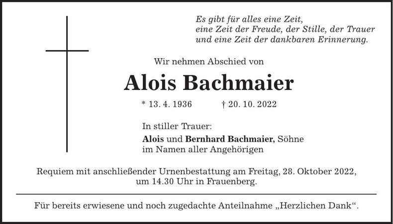 Traueranzeige Alois Bachmaier