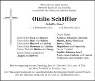 Traueranzeige Ottilie Schäffler