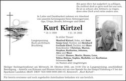 Traueranzeige Kurt Kirtzel