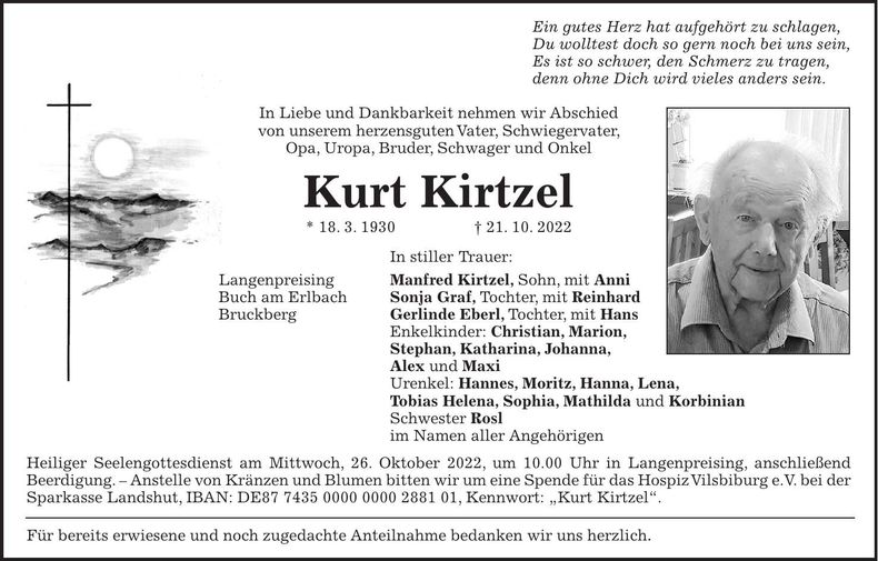 Traueranzeige Kurt Kirtzel