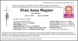 Traueranzeige Anna Wagner