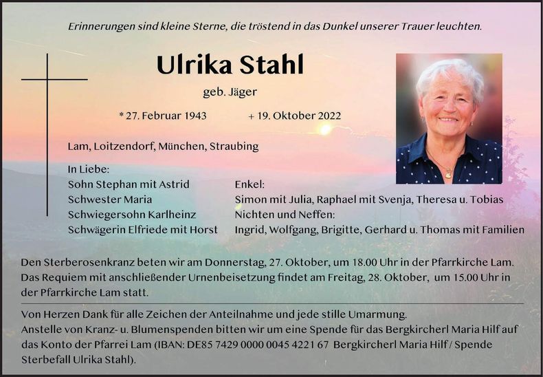 Traueranzeige Ulrike Stahl