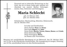Traueranzeige Maria Schlecht