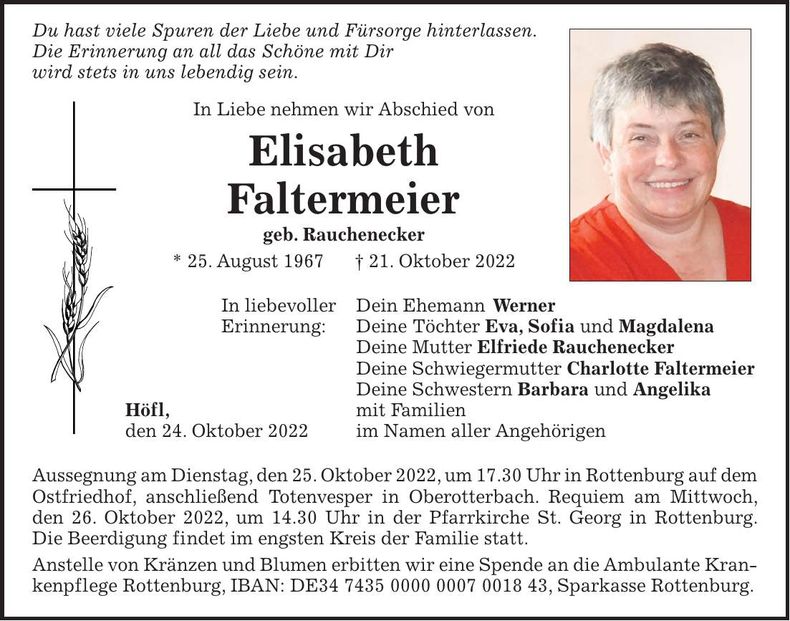 Traueranzeige Elisabeth Faltermeier