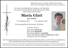 Traueranzeige Maria Glatt