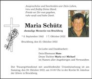Traueranzeige Maria Schütz