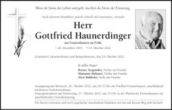 Traueranzeige Gottfried Haunerdinger