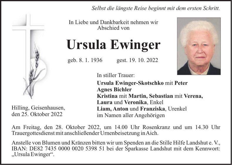 Traueranzeige Ursula Ewinger