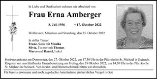 Traueranzeige Erna Amberger