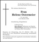 Traueranzeige Helene Ostermeier