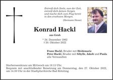 Traueranzeige Konrad Hackl