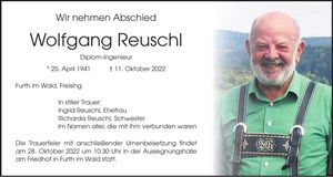 Traueranzeige Wolfgang Reuschl