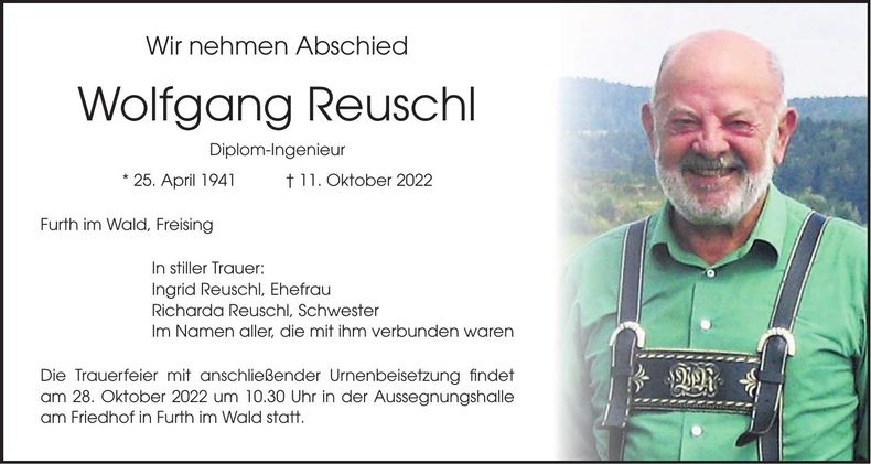 Traueranzeige Wolfgang Reuschl