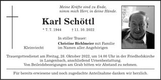 Traueranzeige Karl Schöttl