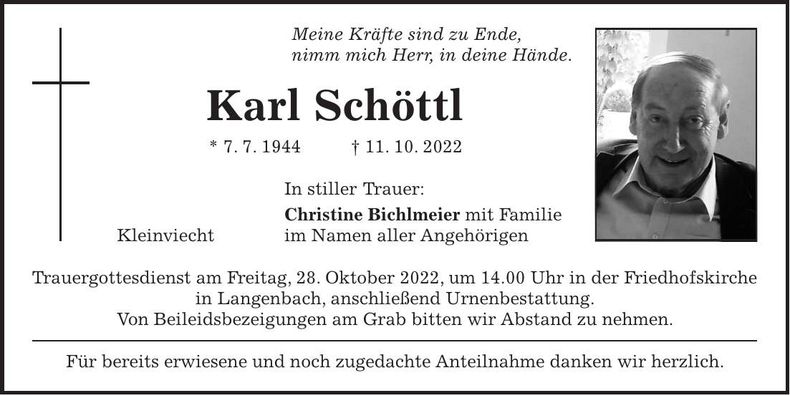 Traueranzeige Karl Schöttl