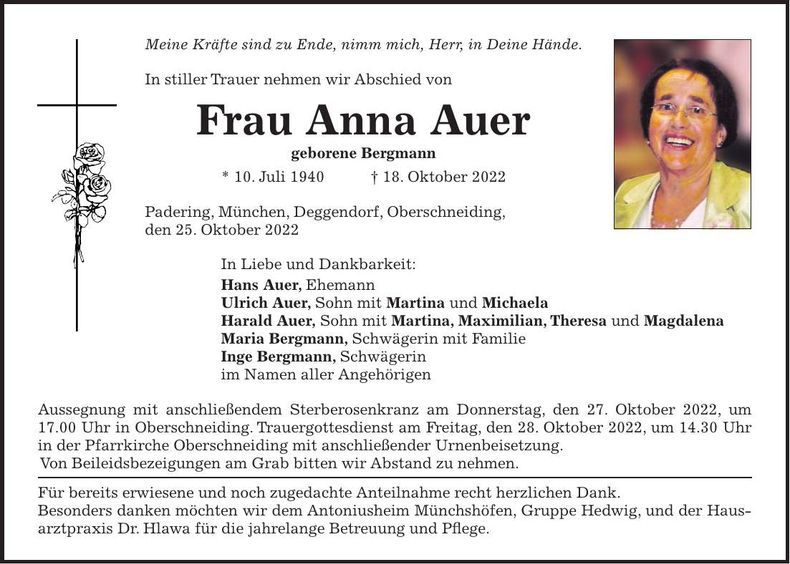Traueranzeige Anna Auer